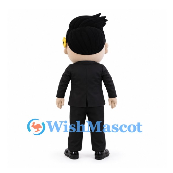Man Mascot Costume with Black Suit and Red Waistband