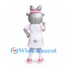 Bear Mascot Costume in Silver with Pink Visor and White Sports Dress