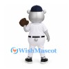 Bear Mascot Costume in Silver with White Baseball Uniform and Mitt