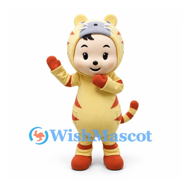Boy Mascot Costume with Yellow Tiger Hooded Suit