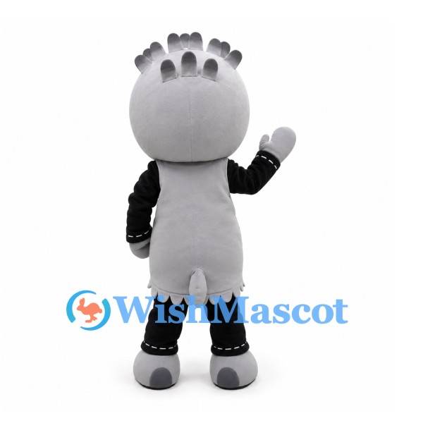 Goat Mascot Costume in Gray and Black with Gray Apron