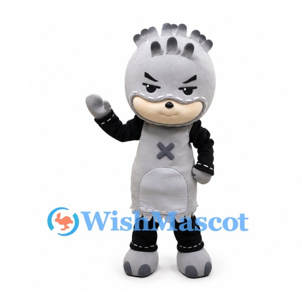 Goat Mascot Costume in Gray and Black with Gray Apron