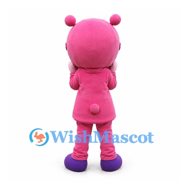 Girl Mascot Costume with Pink Monster Hooded Suit