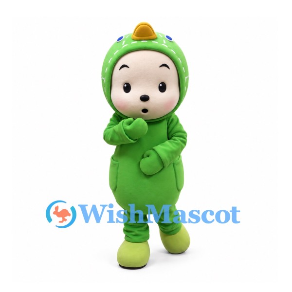 Girl Mascot Costume with Green Dinosaur Hooded Suit