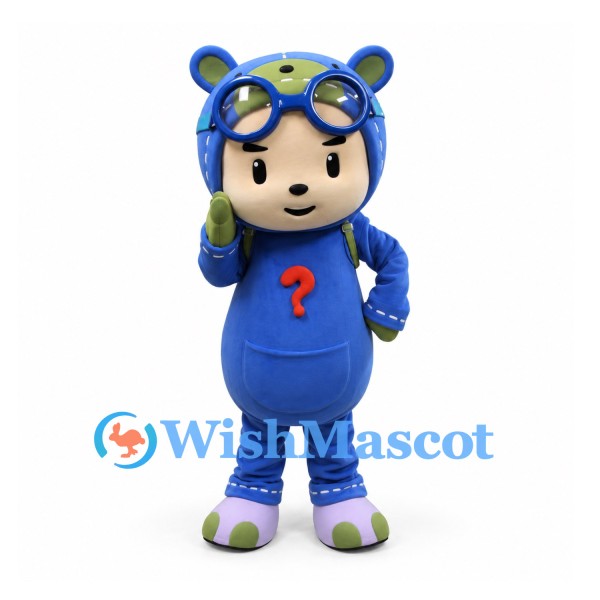 Boy Mascot Costume with Blue Bear Hood and Goggles