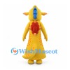 Dragon Mascot Costume in Yellow with Blue Crest and Red Backpack