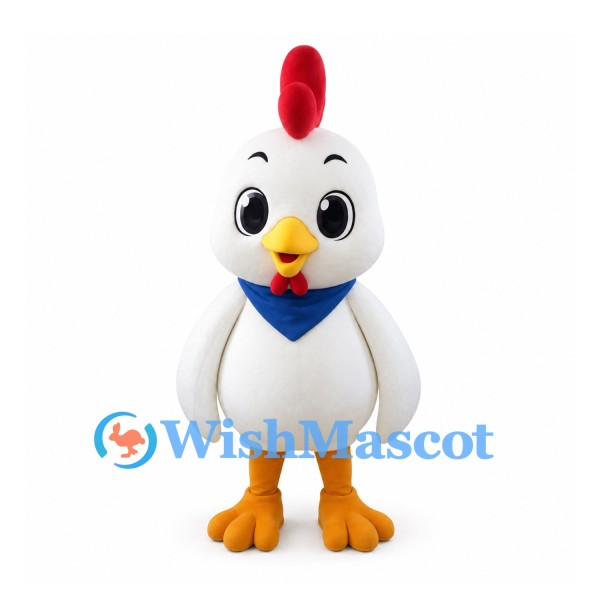 Rooster Mascot Costume in White with Blue Bandana