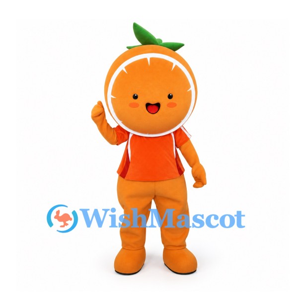 Orange Mascot Costume with Sliced Fruit Head and Matching Outfit