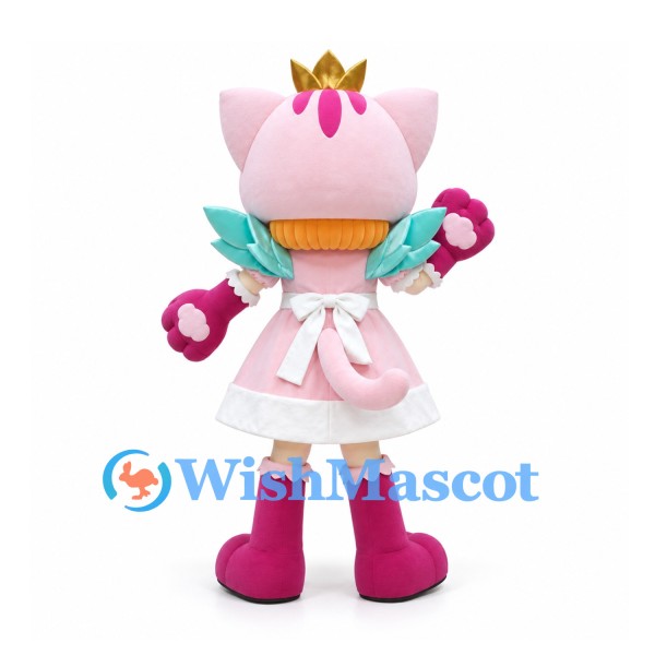 Cat Mascot Costume with Gold Crown and Pink Maid Dress