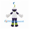 Robot Mascot Costume in Purple and White with Green and Blue Antenna