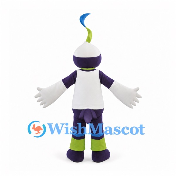 Robot Mascot Costume in Purple and White with Green and Blue Antenna