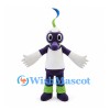 Robot Mascot Costume in Purple and White with Green and Blue Antenna