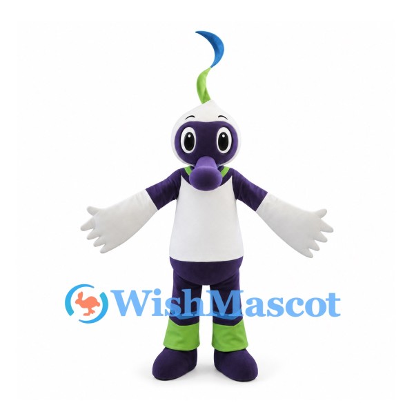Robot Mascot Costume in Purple and White with Green and Blue Antenna