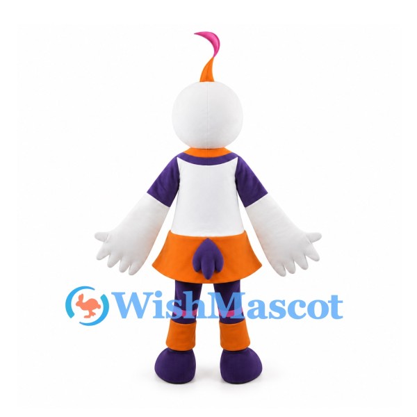 Robot Mascot Costume in Purple with Orange Shorts and Pink Antenna