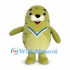 Seal Mascot Costume in Green with Spotted Back and Blue Collar