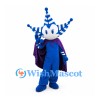 Jester Mascot Costume with Blue Striped Hat and Purple Cape