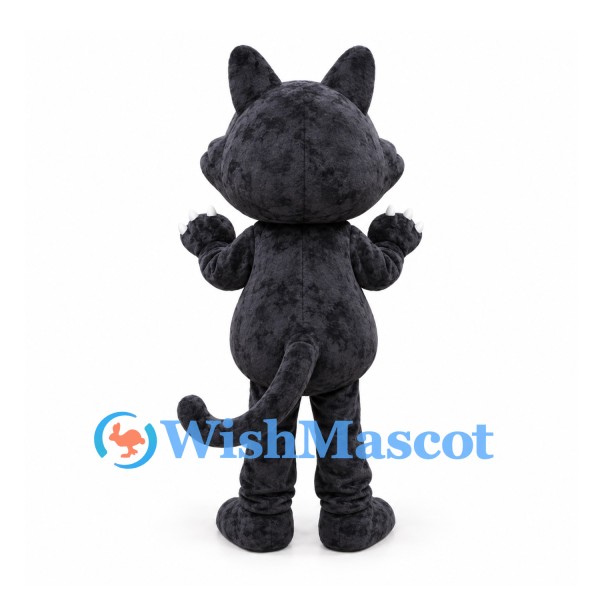 Cat Mascot Costume in Black with Yellow Eyes and White Belly