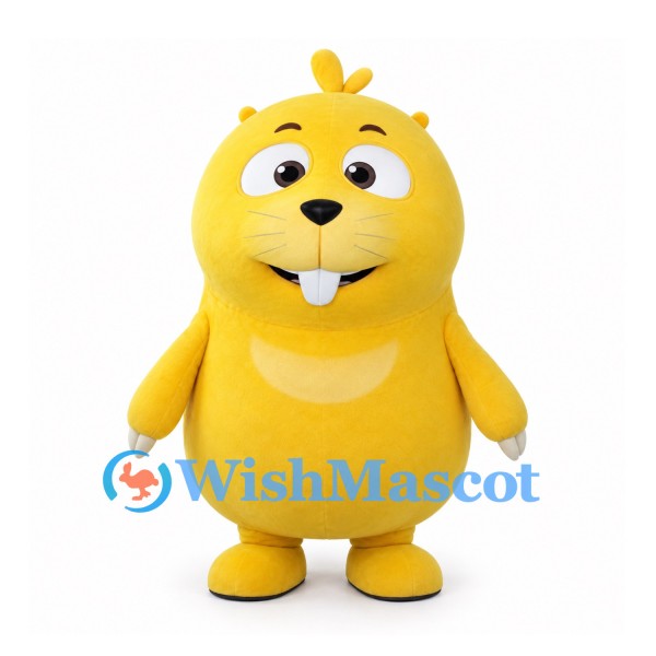 Beaver Mascot Costume in Yellow with Brown Flat Tail