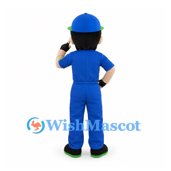 Boy Mascot Costume with Blue Cap and Blue Tracksuit