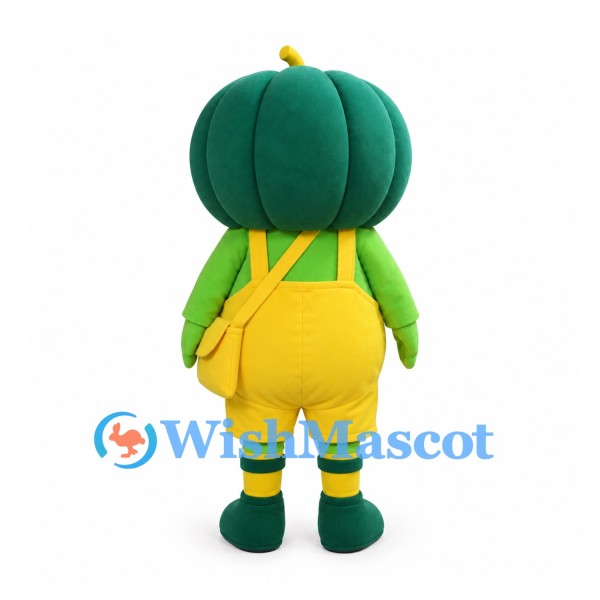 Pumpkin Mascot Costume in Green with Yellow Overalls