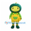 Pumpkin Mascot Costume in Green with Yellow Overalls
