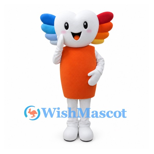 Rainbow Character Mascot Costume with Orange Body and Colorful Side Fins