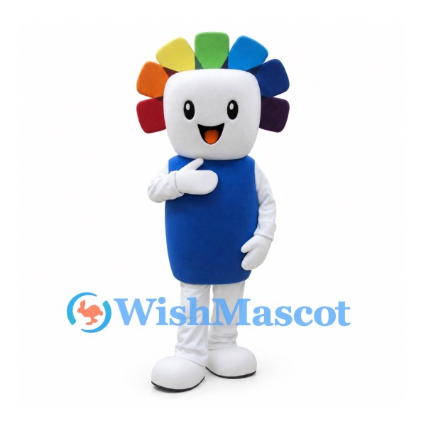 Rainbow Character Mascot Costume with Blue Body and Colorful Head Petals