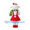 Sheep Mascot Costume with Red Christmas Skirt and Green Scarf