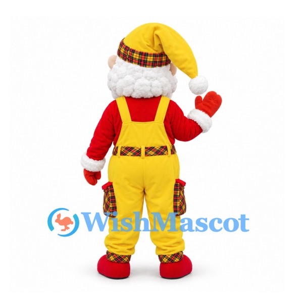 Santa Claus Mascot Costume with Yellow Trousers and Plaid Hat