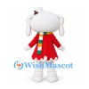Dog Mascot Costume in White with Red Christmas Dress and Striped Scarf