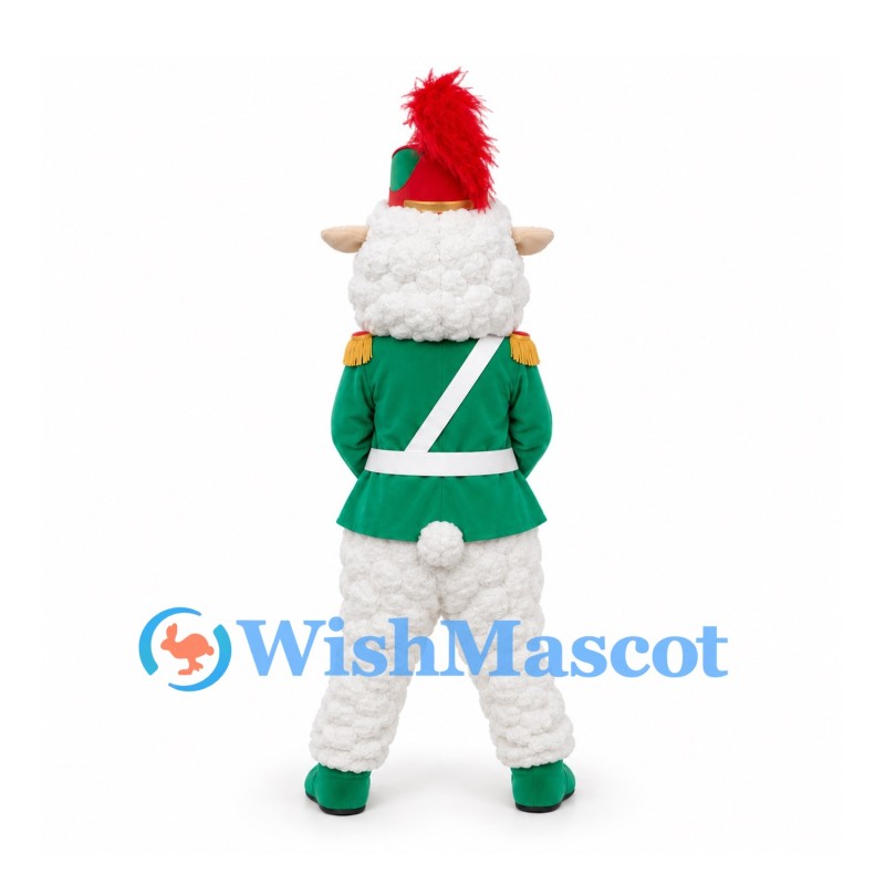 Sheep Mascot Costume with Green Marching Band Uniform and Feathered Hat ...