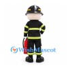 Firefighter Mascot Costume with Black Helmet and Reflective-Stripe Suit