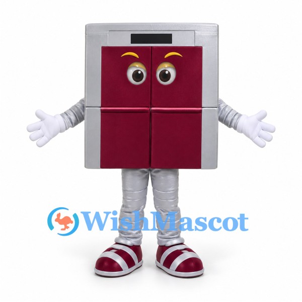 Cabinet Mascot Costume in Gray with Red Doors