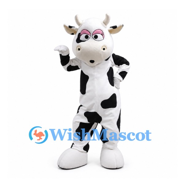 Cow Mascot Costume in Black and White with Pink Eye Rings