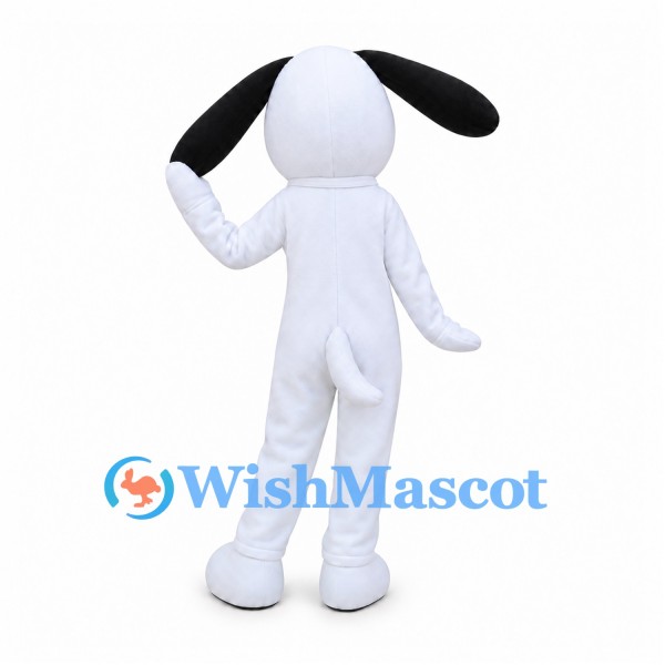Dog Mascot Costume in White with Long Black Floppy Ears