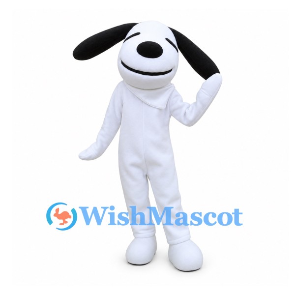 Dog Mascot Costume in White with Long Black Floppy Ears