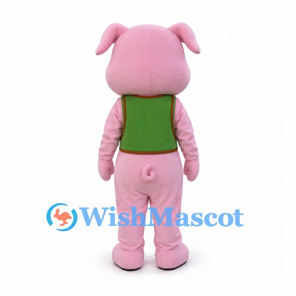Pig Mascot Costume in Pink with Green Vest