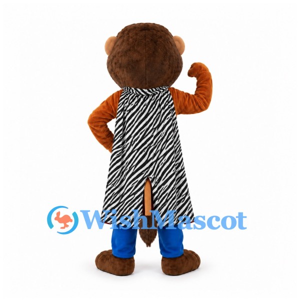 Lion Mascot Costume with Orange Shirt and Zebra-Print Cape