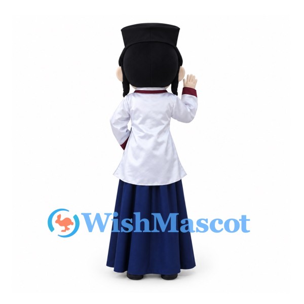 Woman Mascot Costume with Black Hat, White Jacket and Navy Long Skirt