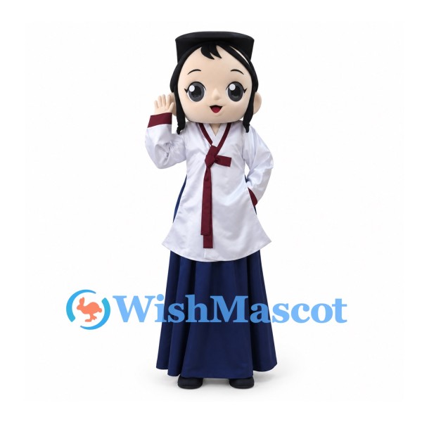Woman Mascot Costume with Black Hat, White Jacket and Navy Long Skirt