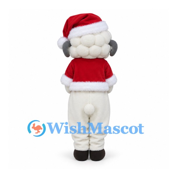 Sheep Mascot Costume with Red Santa Hat and Cape