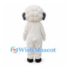 Sheep Mascot Costume in White with Curly Wool Head and Gray Horns