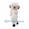 Sheep Mascot Costume in White with Curly Wool Head and Gray Horns