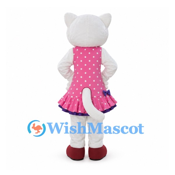 Cat Mascot Costume in White with Pink Polka Dot Dress