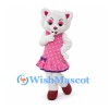 Cat Mascot Costume in White with Pink Polka Dot Dress