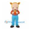Pig Mascot Costume in Yellow with Orange Shirt and Blue Overalls