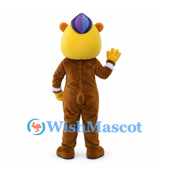Mandrill Mascot Costume with Colorful Face and Purple Cap
