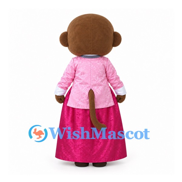 Monkey Mascot Costume with Pink Traditional Blouse and Long Skirt