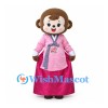 Monkey Mascot Costume with Pink Traditional Blouse and Long Skirt