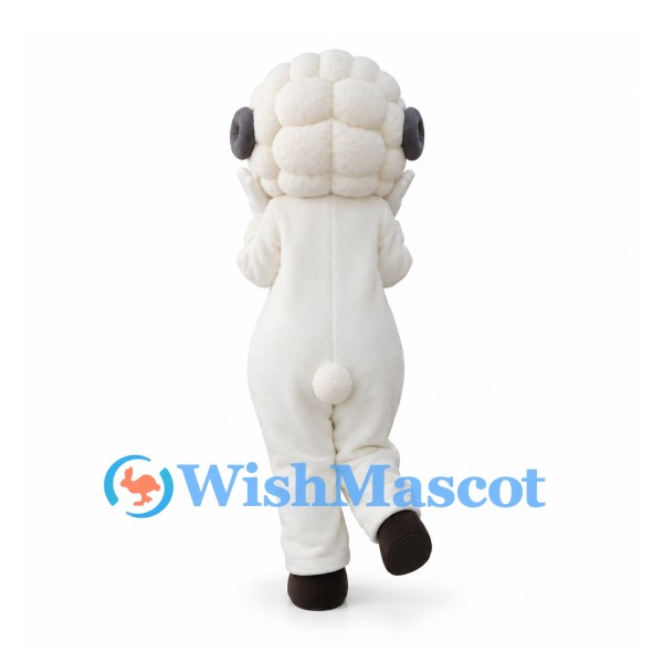 Sheep Mascot Costume in White with Pink Face and Gray Horns